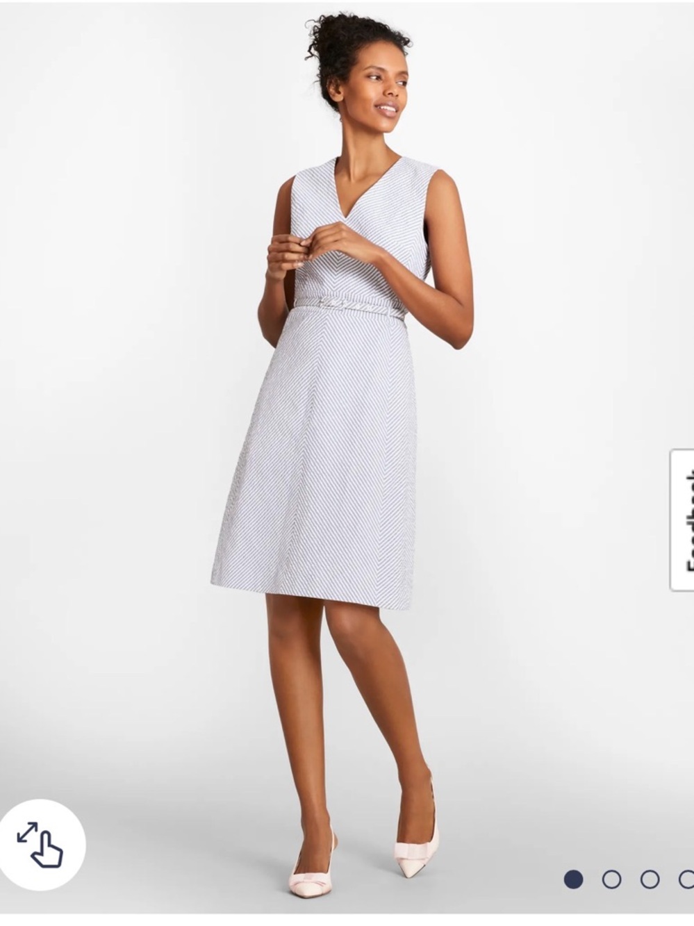 Brooks Brothers Stretch Cotton Seersucker V-Neck Navy and White A-Line Dress